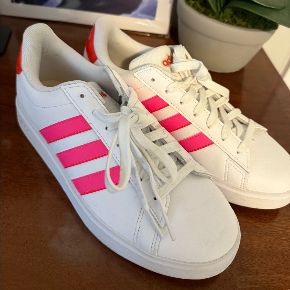 Adidas Women's White and Pink Sneakers
